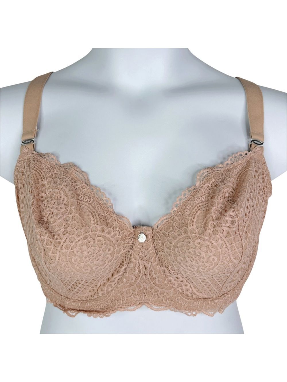 Birdsong Amanda Unlined Balconette Bra sz 38G * Natural Beige Soft Cup Lace